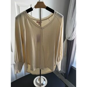 Knox Rose Women's Long Sleeve V-Neck Blouse Cream Size S